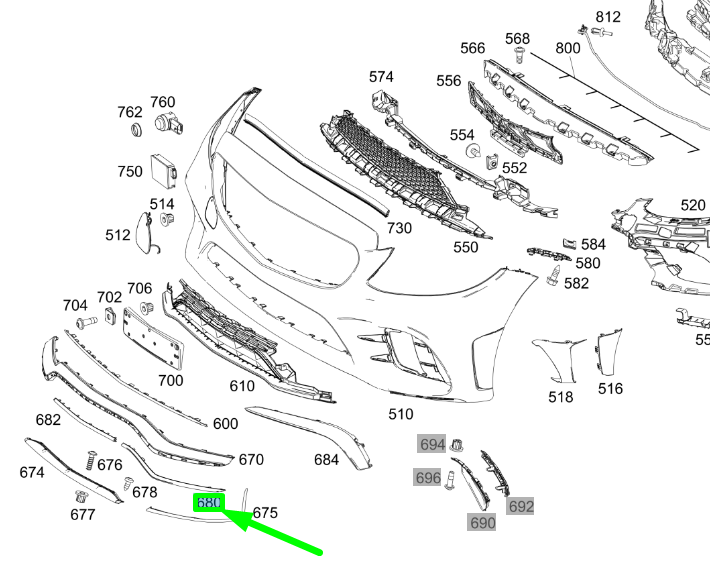 NEW MERCEDES-BENZ C W205 FRONT LEFT BUMPER MOLDING A2058858602 ORIGINAL