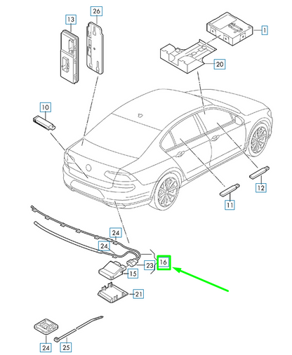 new volkswagen passat b8 3g rear lid opening sensor line 3g0962239a original