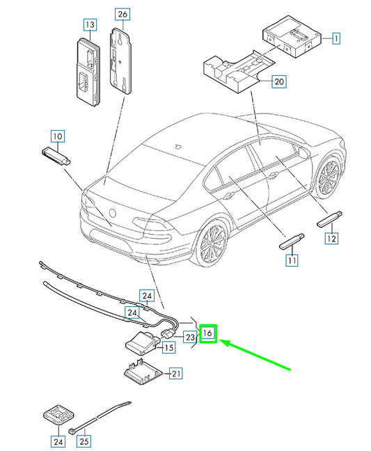 new volkswagen passat b8 3g rear lid opening sensor line 3g0962239a original