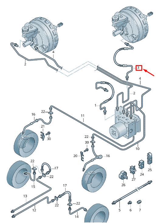 new vw amarok 2h brake pipe from brake cylinder to hydraulics 2h1614742b