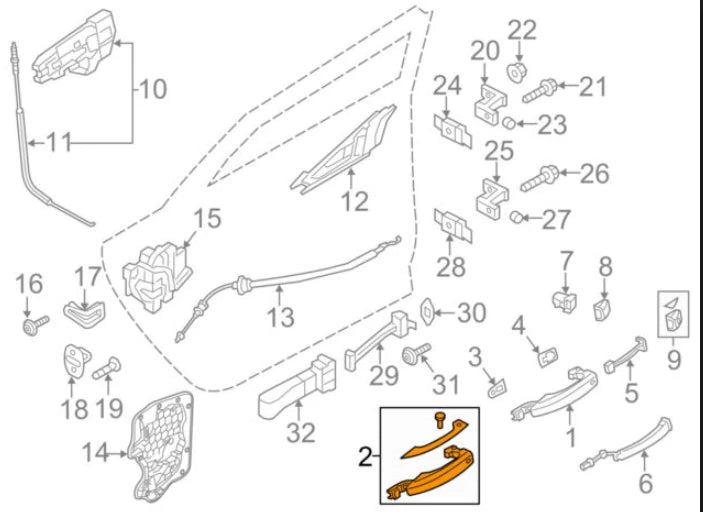 NEW AUDI A7 4G RIGHT OUTSIDE DOOR HANDLE 4H0837206CGRU ORIGINAL