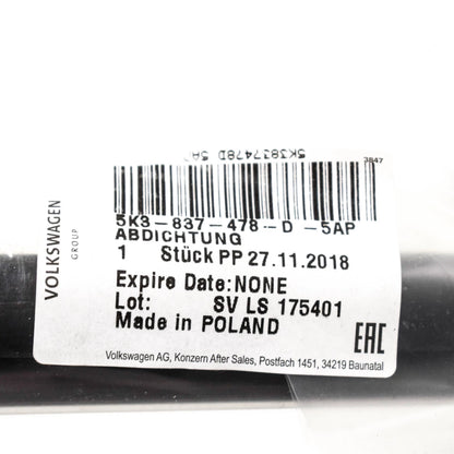 NEW VW GOLF MK6 FRONT RIGHT OUTER WINDOW APERTURE SEAL 5K3837478D5AP ORIGINAL