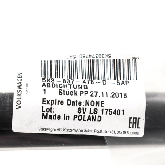 NEW VW GOLF MK6 FRONT RIGHT OUTER WINDOW APERTURE SEAL 5K3837478D5AP ORIGINAL
