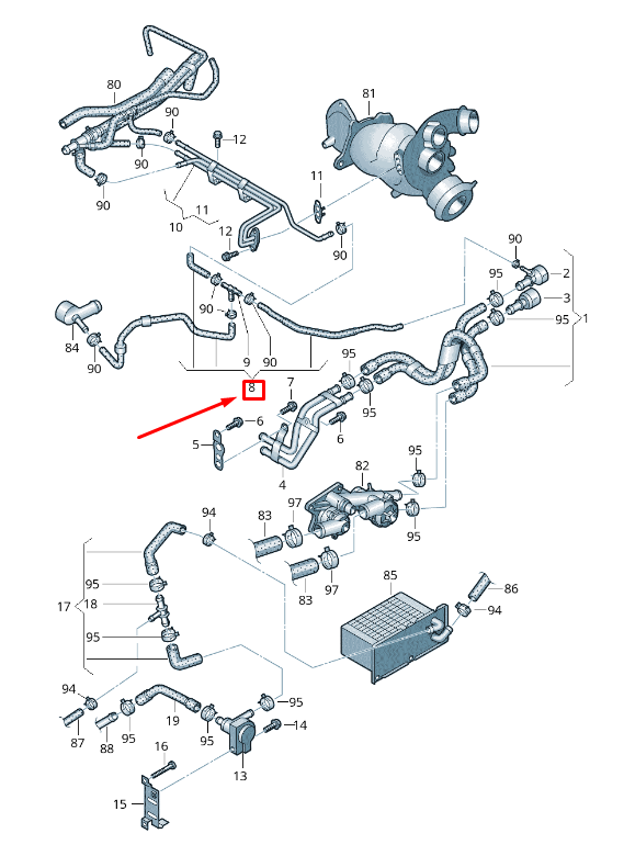 new vw beetle 5c engine coolant hose 1k0122447hm original