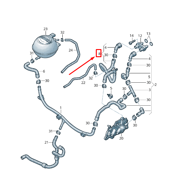 new audi a1 mk1 engine coolant hose 6r0122157af original