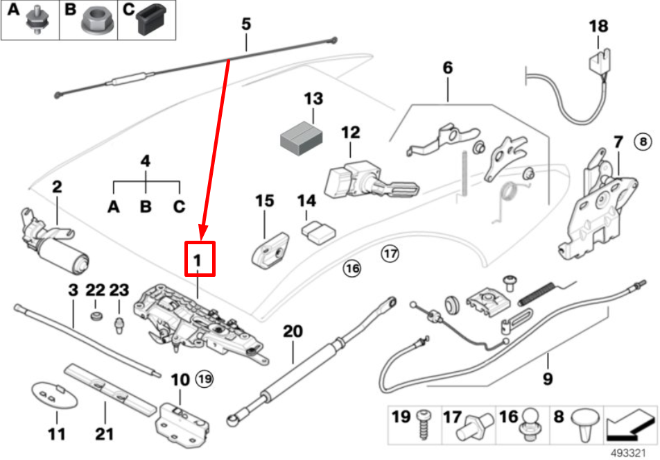 new bmw 6 cabrio e64 front right folding top 54347156986 7156986 original
