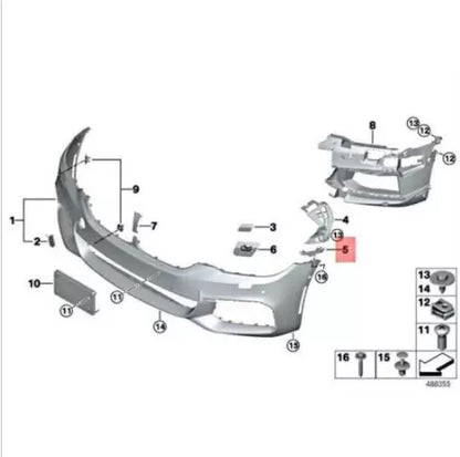 NEW BMW M5 F90 FRONT RIGHT BUMPER BOTTOM GUIDE 51118065324 8065324 ORIGINAL
