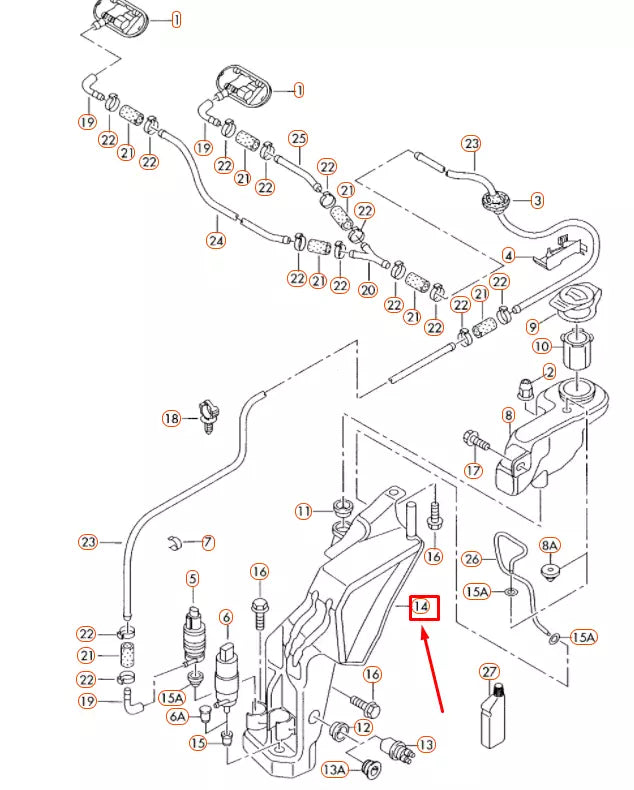 NEW AUDI A4 B7 WINDSHIELD WASHER RESERVOIR TANK 8E0955453BF ORIGINAL
