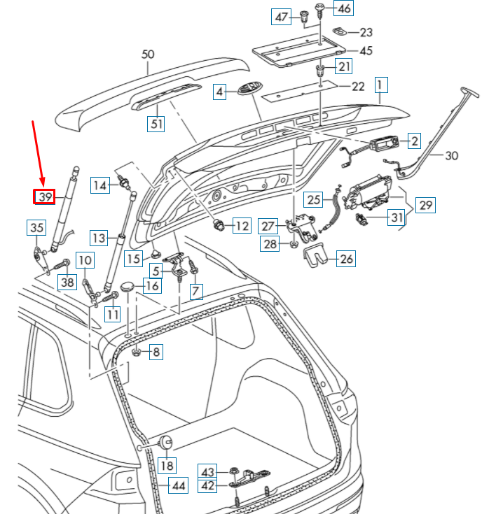 new volkswagen tiguan ad mk2 tailgate gas strut drive unit 5na827851a905