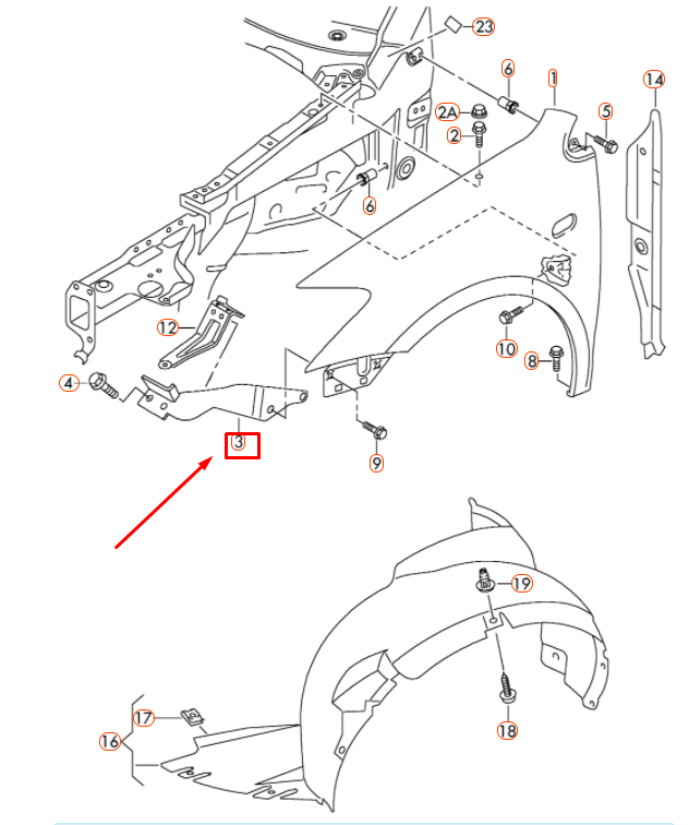 NEW VW POLO 6R FRONT RIGHT FENDER HOLDER 6R0821142B ORIGINAL