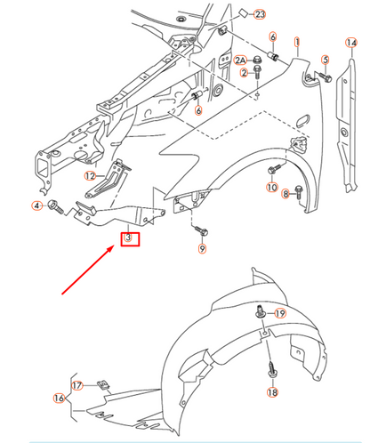 NEW VW POLO 6R FRONT RIGHT FENDER HOLDER 6R0821142B ORIGINAL