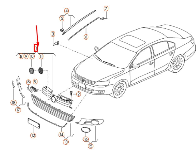 NEW VOLKSWAGEN JETTA A6 MK6 FRONT RADIATOR GRILLE 5C6853651AZLL ORIGINAL