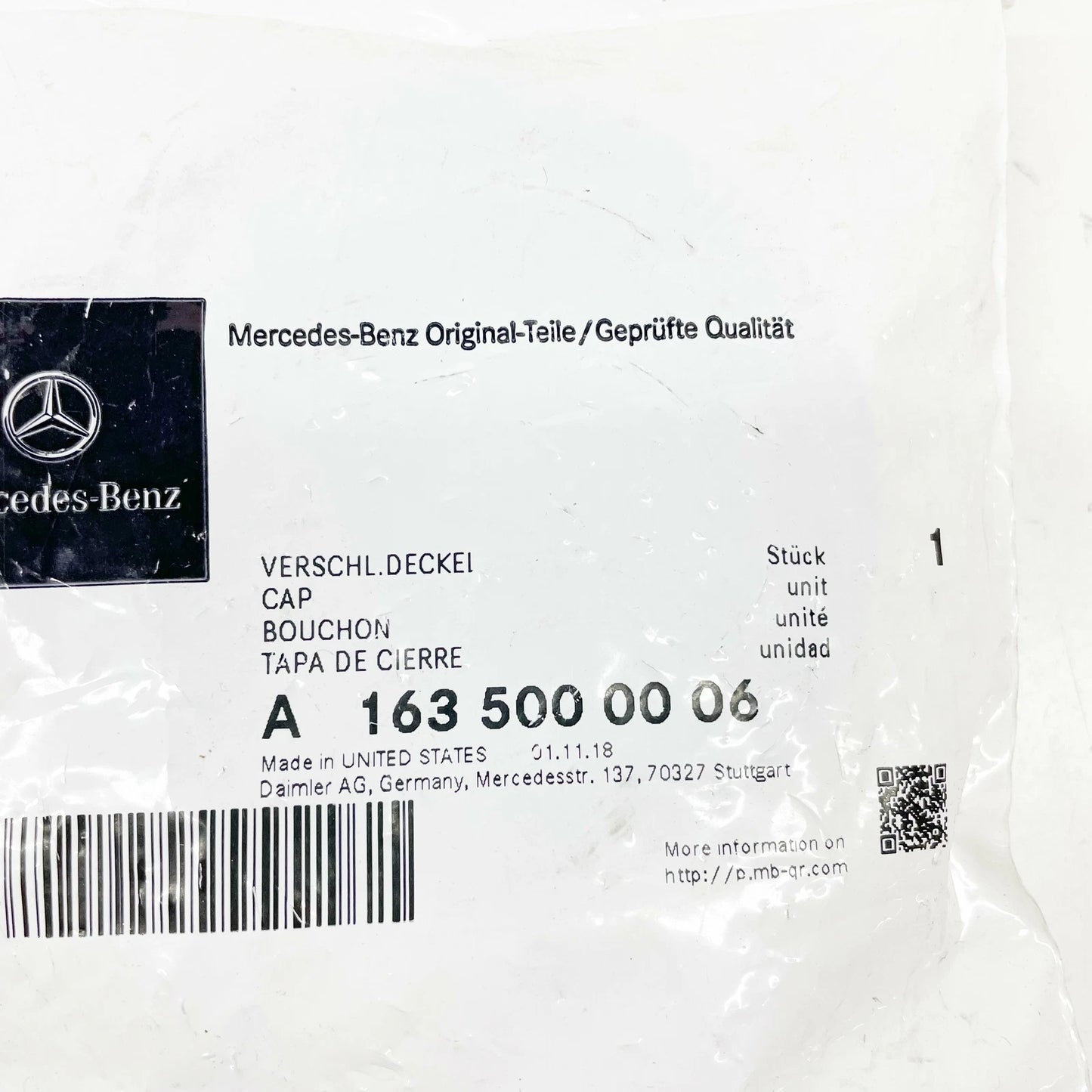 NEW MERCEDES-BENZ M-CLASS W163 RESERVOIR CAP A1635000006 ORIGINAL