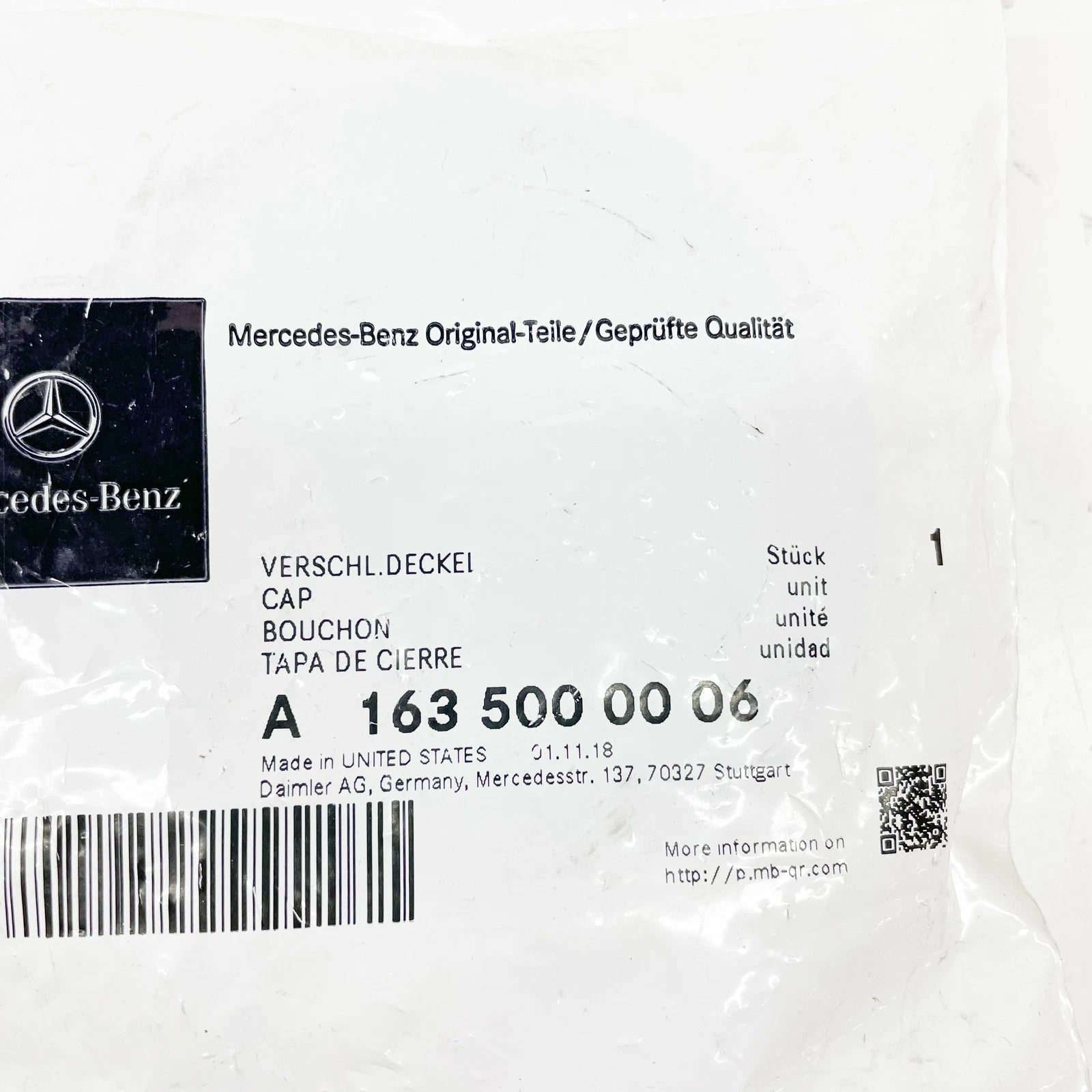 NEW MERCEDES-BENZ M-CLASS W163 RESERVOIR CAP A1635000006 ORIGINAL