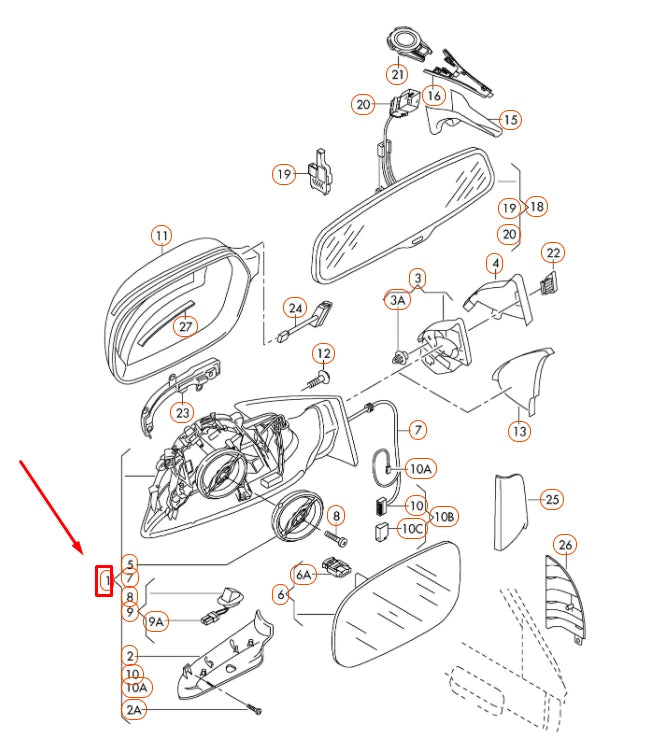 NEW AUDI Q5 8R FRONT LEFT DOOR MIRROR ASSEMBLY LHD 8R1857409J01C ORIGINAL