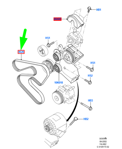 new ford ka mk1 drive v-belt 1089877 xs6e-6c301-bb original