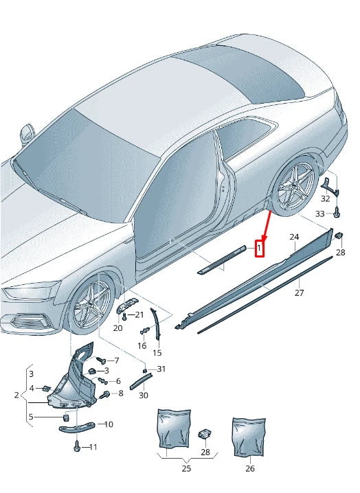 NEW AUDI A5 F5 FRONT LEFT SILL TRIM STRIP 8W68533739B9 8W6853373 9B9