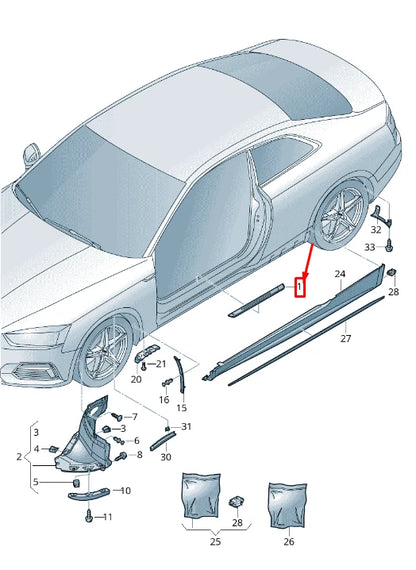 NEW AUDI A5 F5 FRONT LEFT SILL TRIM STRIP 8W68533739B9 8W6853373 9B9