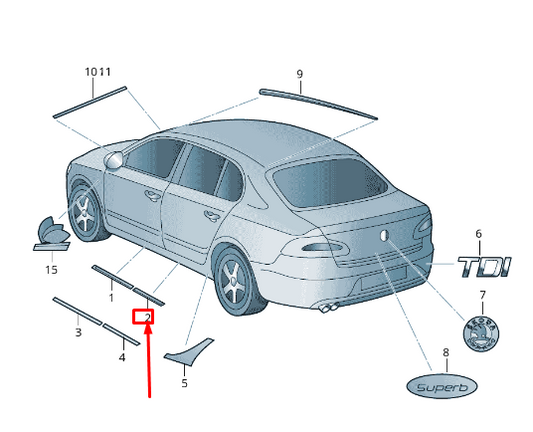 new skoda superb mk2 3t rear right sill trim 3t0853542b9b9 original