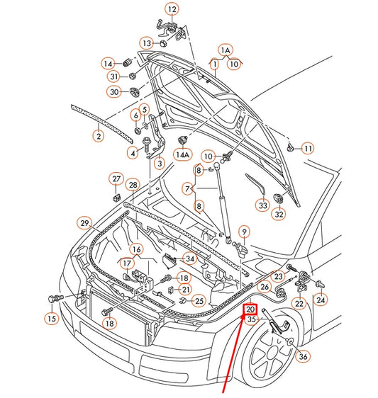 NEW AUDI A4 8E B6 HOOD LID LOCK CABLE LHD 8E1823531D ORIGINAL