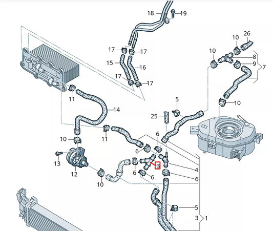 NEW VOLKSWAGEN LOAD UP COOLANT T-PIECE 5Q0121087L