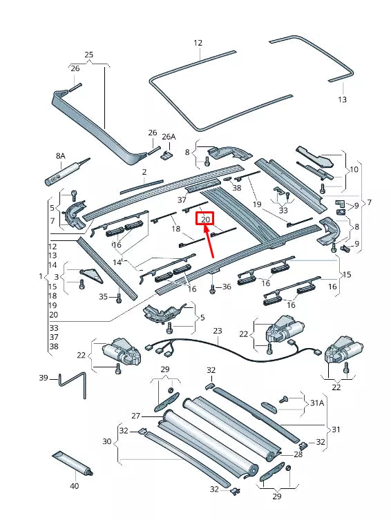 NEW AUDI Q7 4L FRONT CENTER SUNROOF CABLE 4L0898870B ORIGINAL