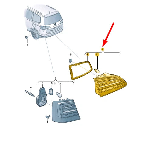 NEW VW SHARAN 7N REAR RIGHT SIDE INNER LED TAILLIGHT LHD 7N0945308 ORIGINAL