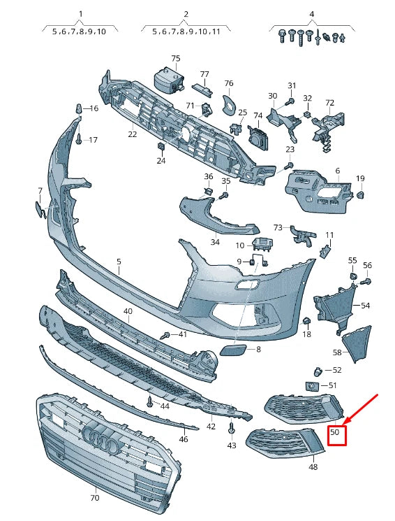 NEW AUDI A6 C8 FRONT RIGHT BUMPER AIR GUIDE GRILLE 4K0807648D3HB