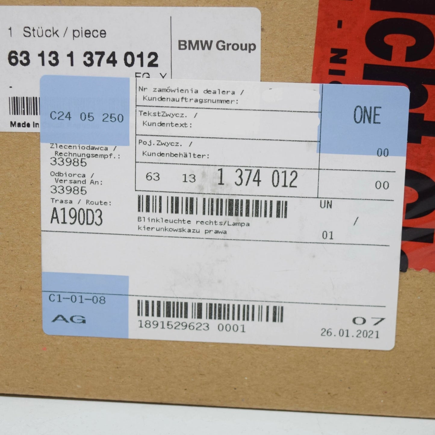 NEW BMW 7 E32 RIGHT TURN CORNER LIGHT 63131374012 1374012 ORIGINAL