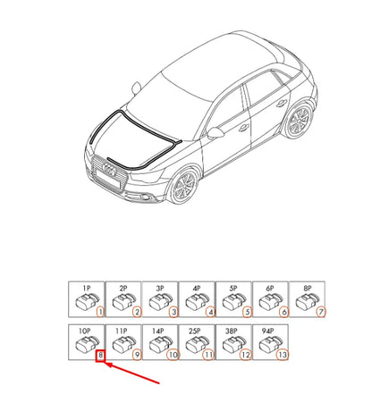NEW AUDI A1 MK1 HALOGEN HEADLIGHT FLAT CONTACT HOUSING 10 PIN 6R0973735 ORIGINAL