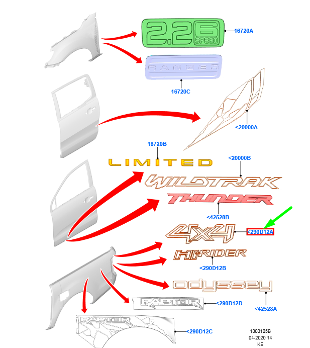 new ford ranger t6 mk1 rear right side panel decal 4x4 strip 1746100 original