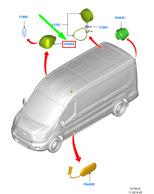 new ford transit mk4 roof marker light lamp 1828514 bk31-15442-ab original