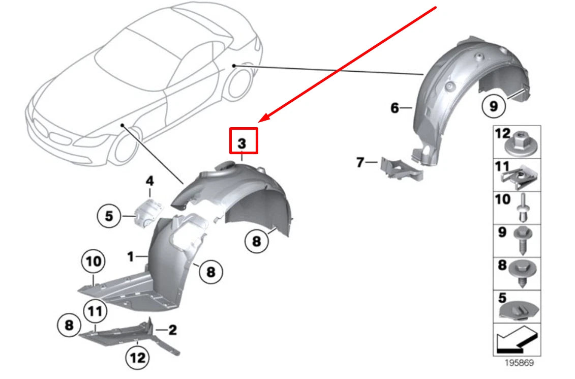 NEW BMW Z4 E89 FRONT RIGHT INNER FENDER REAR PART 51777213428 7213428 ORIGINAL