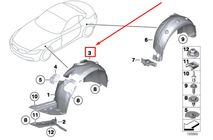 NEW BMW Z4 E89 FRONT RIGHT INNER FENDER REAR PART 51777213428 7213428 ORIGINAL