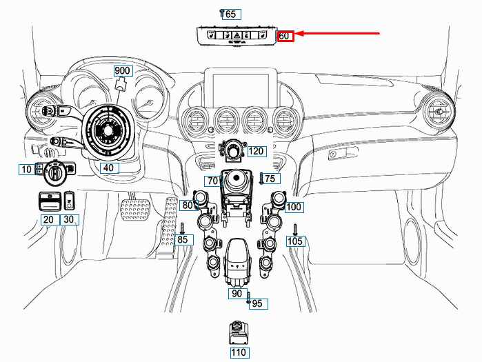 NEW MB AMG GT C190 UPPER CONTROL PANEL SWITCH BLOCK A1909053201 ORIGINAL