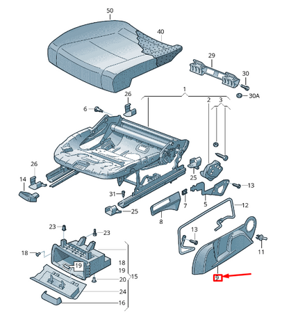 new skoda superb mk2 3t front right outer seat frame trim 3t0881318j9b9 original