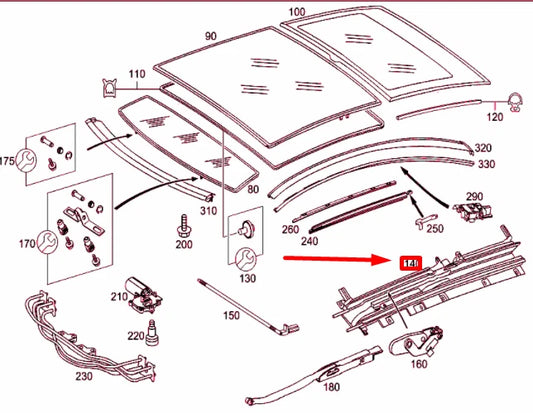 NEW MB C CL203 ROOF RIGHT SUSPENSION CONTROL GUIDE A2037800258 ORIGINAL