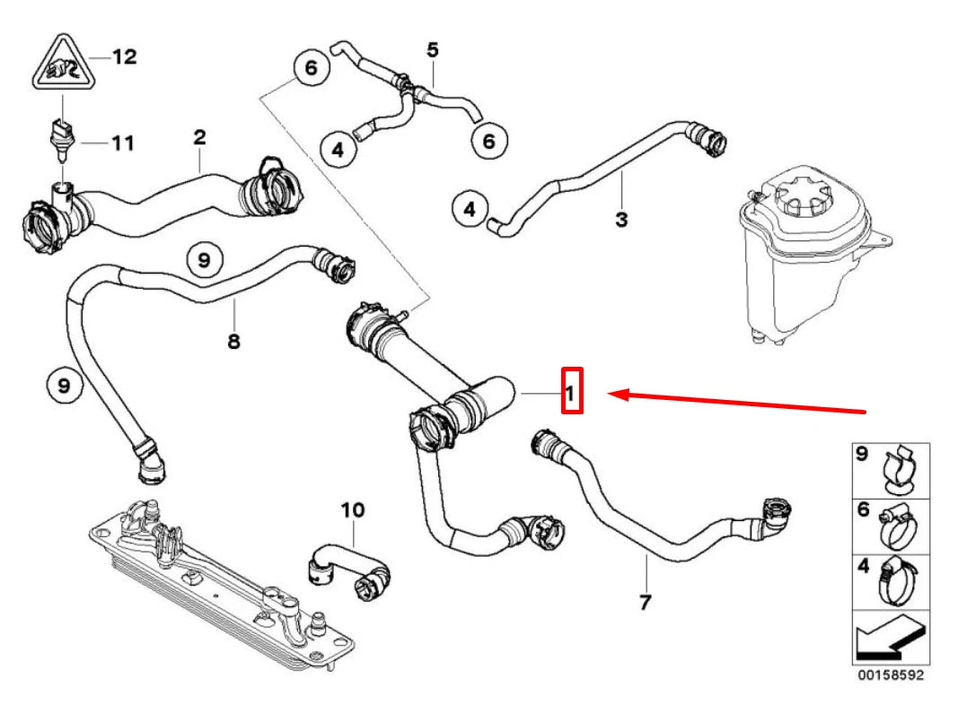 NEW BMW X5 E70 UPPER RADIATOR COOLANT HOSE 17127536230 7536230 ORIGINAL