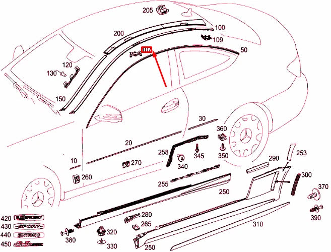 NEW MERCEDES-BENZ C C204 FRONT ROOF DRIP MOULDING CLIP A2049910398 ORIGINAL