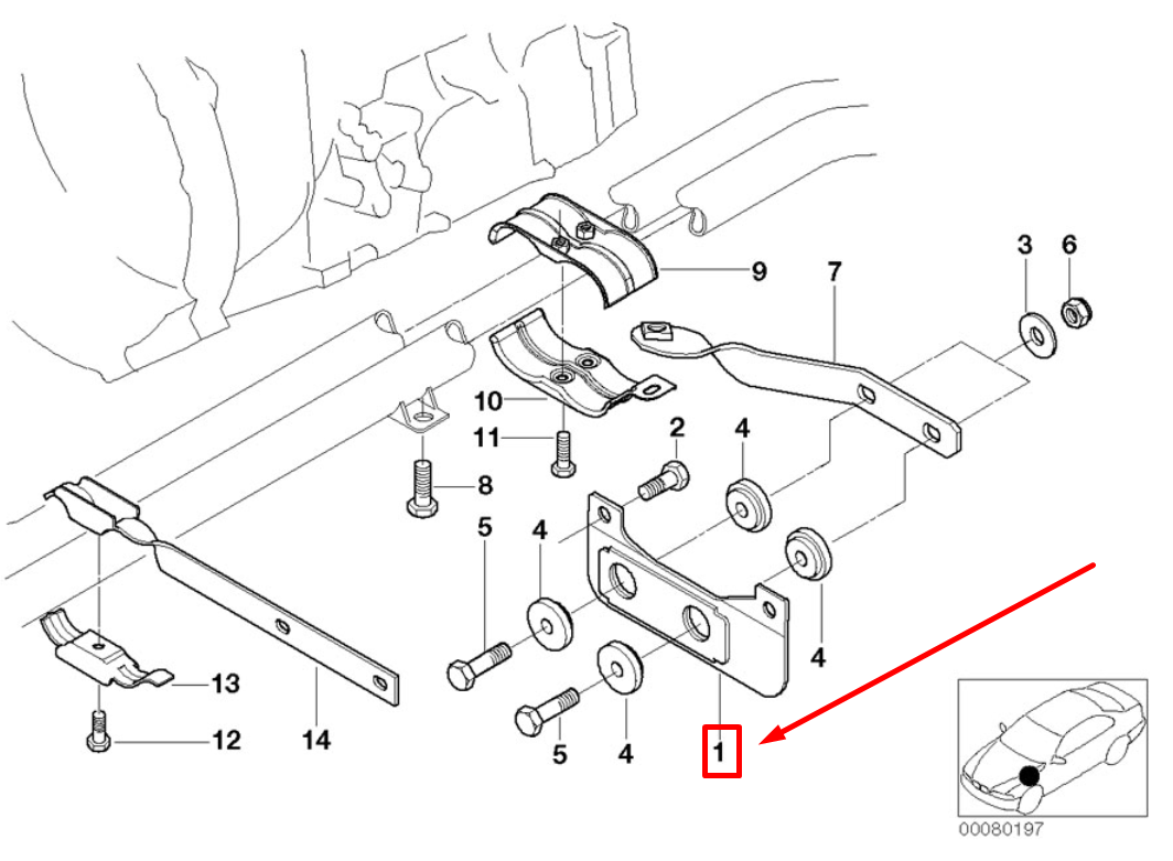 new bmw 3 cabrio e46 exhaust/muffler bracket 18207502523 7502523 original