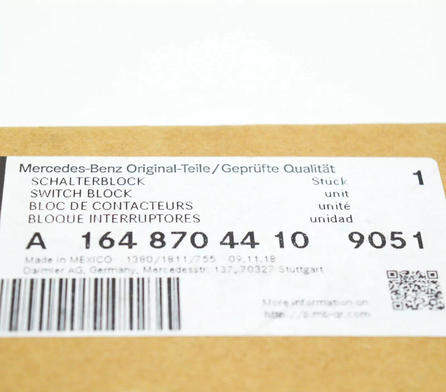 NEW MB M-CLASS W164 FRONT RIGHT SEAT SWITCH UNIT A16487044109051