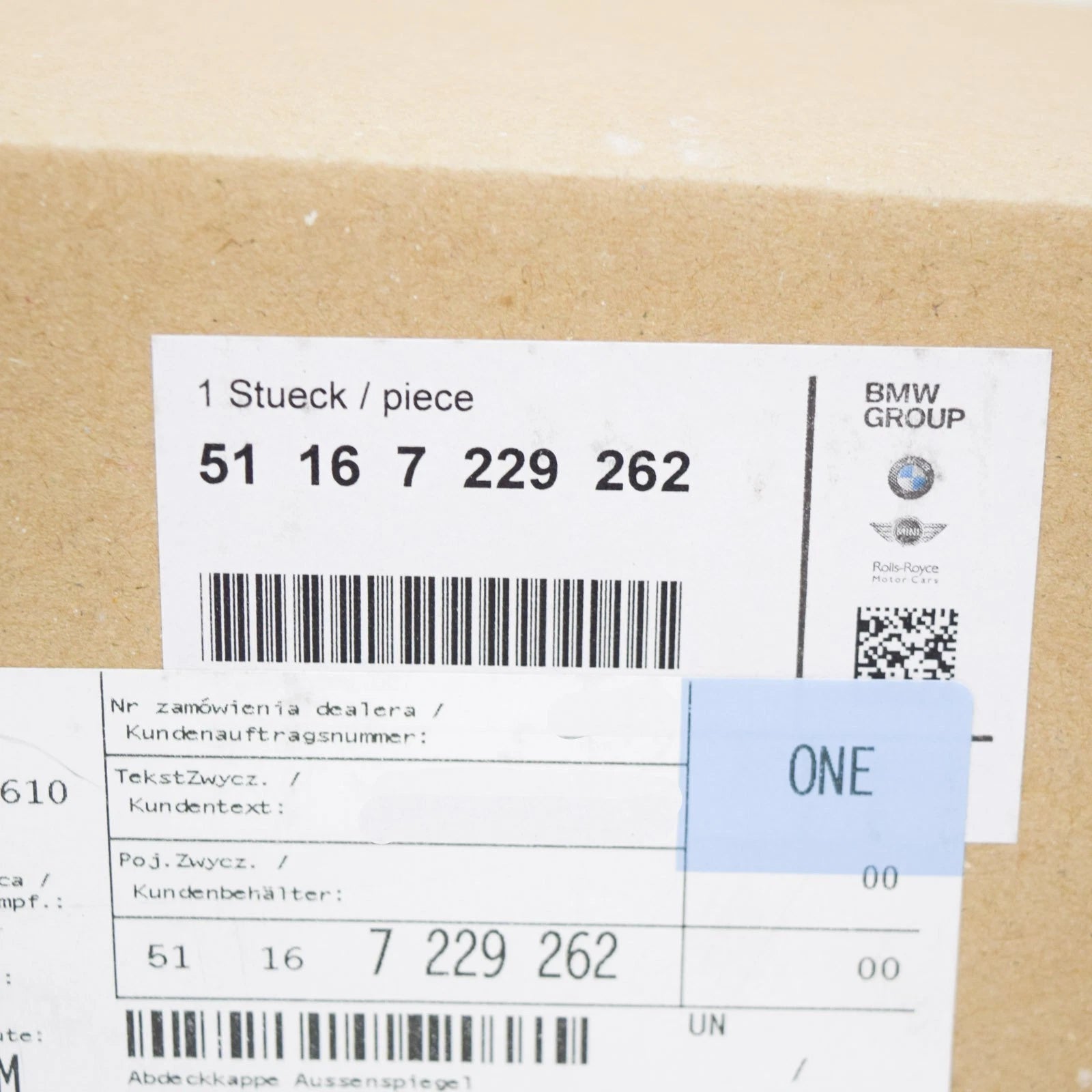 NEW BMW 1 E81 FRONT RIGHT DOOR MIRROR COVER 51167229262 ORIGINAL