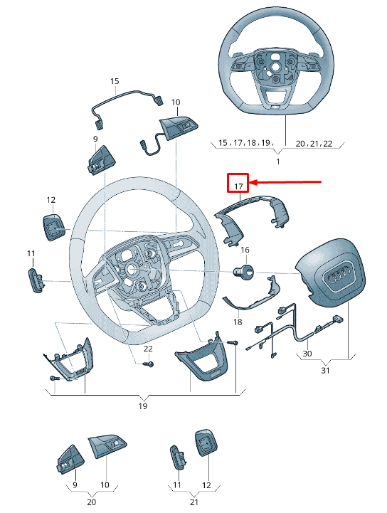 NEW AUDI Q3 F3 STEERING WHEEL GAP COVER 83A4196896PS ORIGINAL