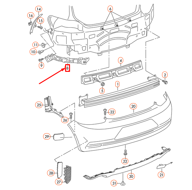 NEW VW SCIROCCO MK3 REAR BUMPER BRACKET MOUNT RIGHT SIDE 1K8807394D ORIGINAL