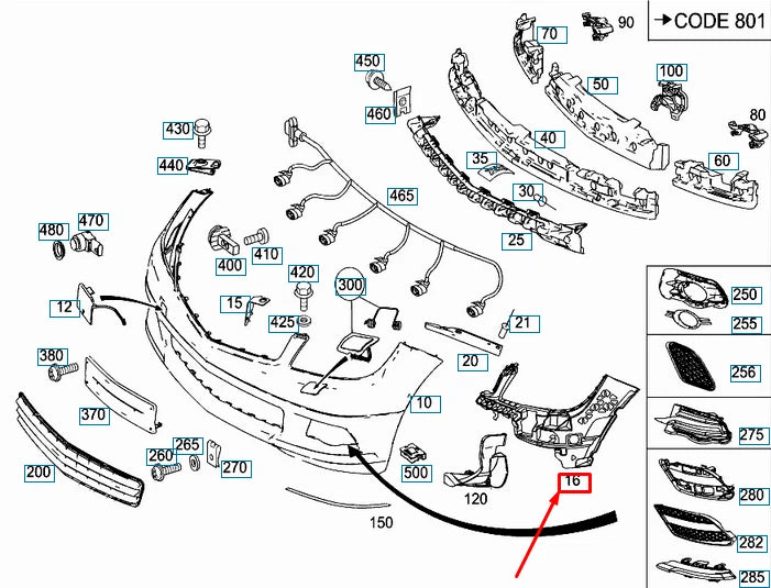 NEW MERCEDES-BENZ C W204 AMG FRONT BUMPER RIGHT MOUNTING A2048854865 ORIGINAL