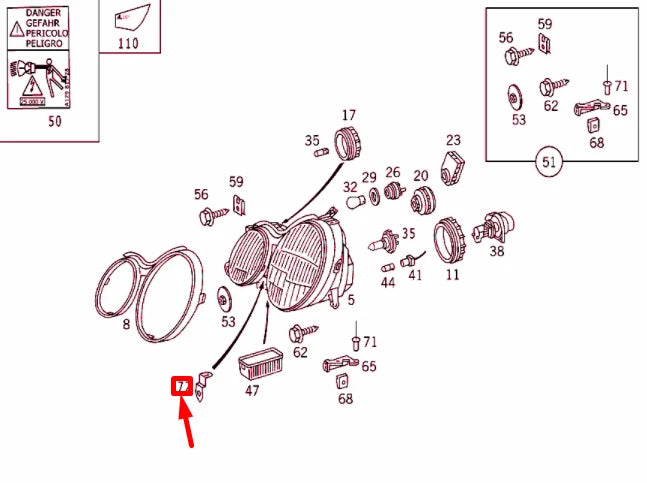NEW MB CLK C208 FRONT BUMPER AT HEADLAMP UNIT BRACKET A2088260014 ORIGINAL
