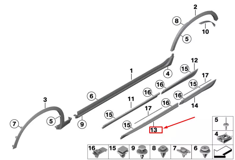 NEW BMW X3 F25 FRONT LEFT ROCKER PANEL MOLDING 51477352555 7352555 ORIGINAL