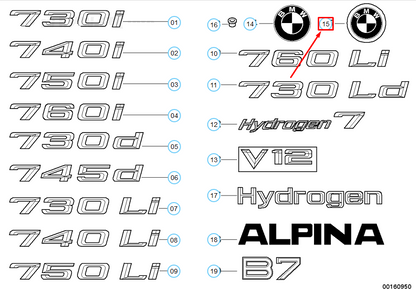 new bmw 7 e65 rear trunk emblem badge 51147135356 original