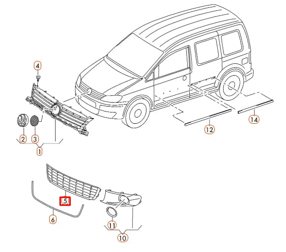NEW VW CADDY 2K FRONT BUMPER LOWER CENTER GRILLE 1T0853677C9B9