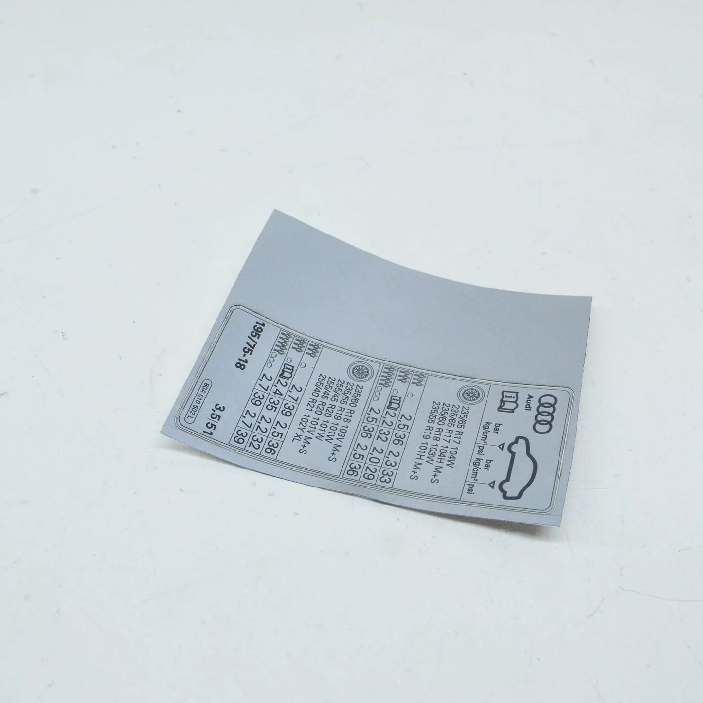 NEW AUDI Q5 FY 80A TYRE PRESSURE DATA PLATE STICKER 80A010502L ORIGINAL